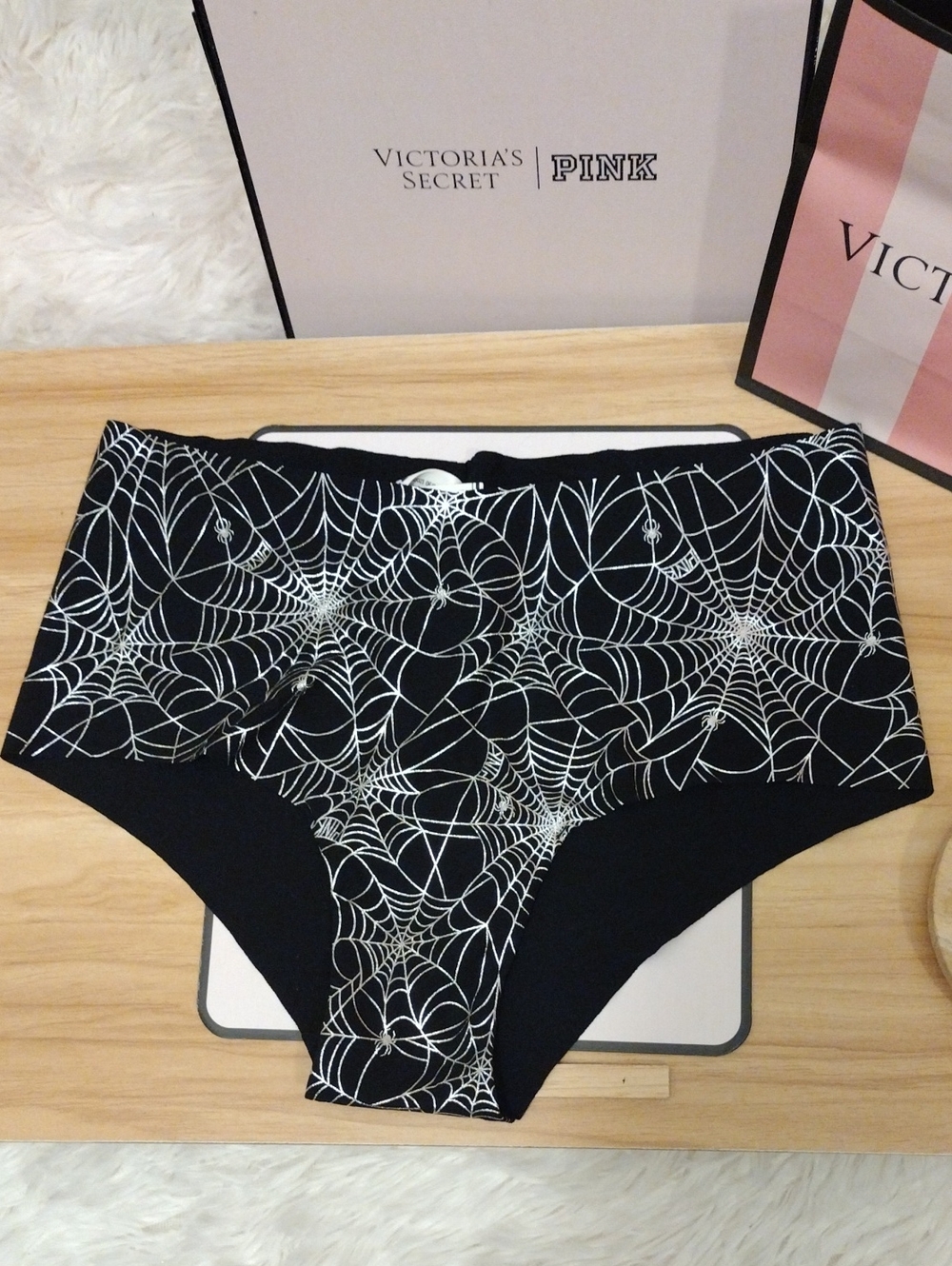 PINK Victoria's Secret Black Spiderweb  Lace-Print Cheeky Panties 🆕